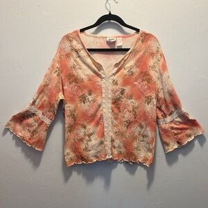 Hippy Floral Peach Blouse with Bell Sleeves